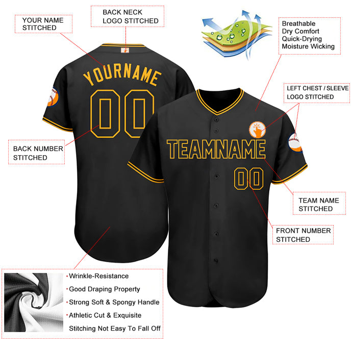 Baseball Stitched Custom Jersey - Black / Font Black Yellow