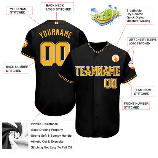Baseball Stitched Custom Jersey - Black / Font Yellow style 2