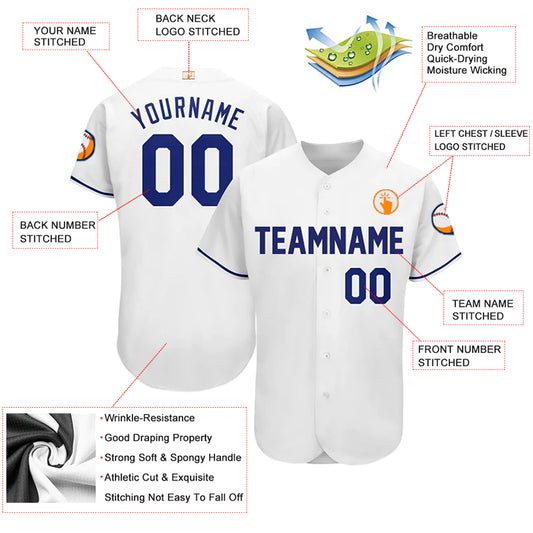 Baseball Stitched Custom Jersey - White / Font Blue