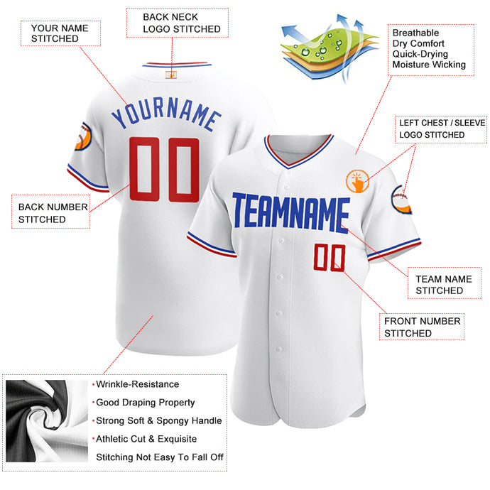Baseball Stitched Custom Jersey - White / Font Blue Red