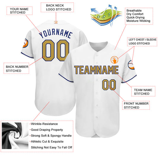 Baseball Stitched Custom Jersey - White / Font Yellow Blue