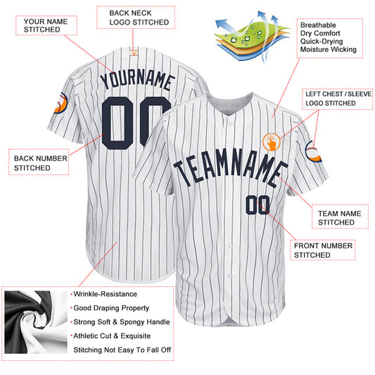 Baseball Stitched Custom Jersey - White Stripe/ Font Dark Blue