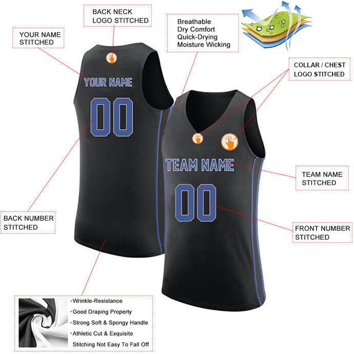 Basketball Stitched Custom Jersey - Black / Font Blue