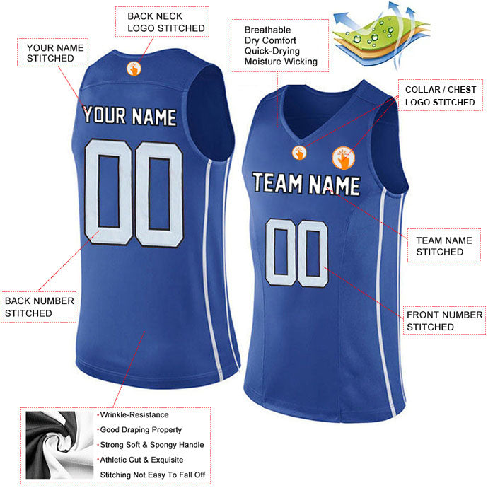Basketball Stitched Custom Jersey - Blue / Font White