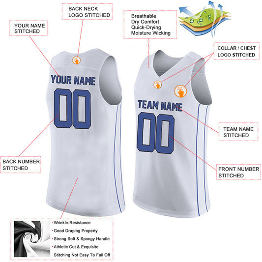 Basketball Stitched Custom Jersey - White / Font Blue