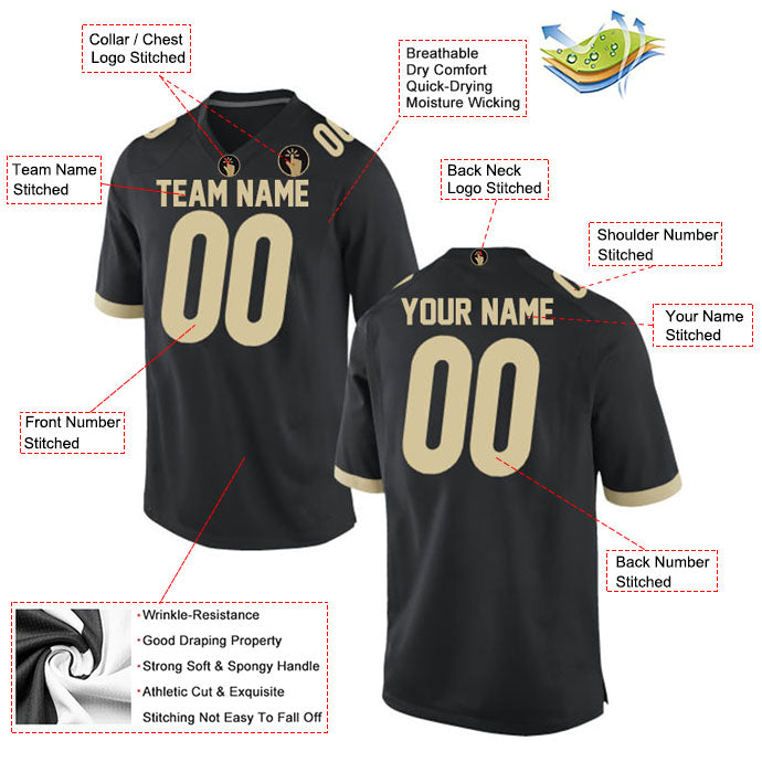 Football Stitched Custom Jersey - Black / Font Khaki Style23042223