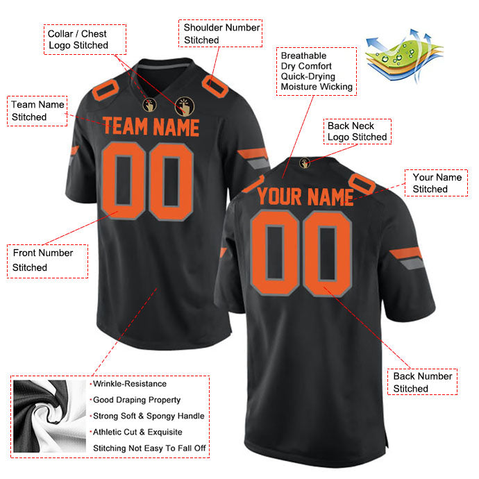 Football Stitched Custom Jersey - Black / Font Orange Style23042217
