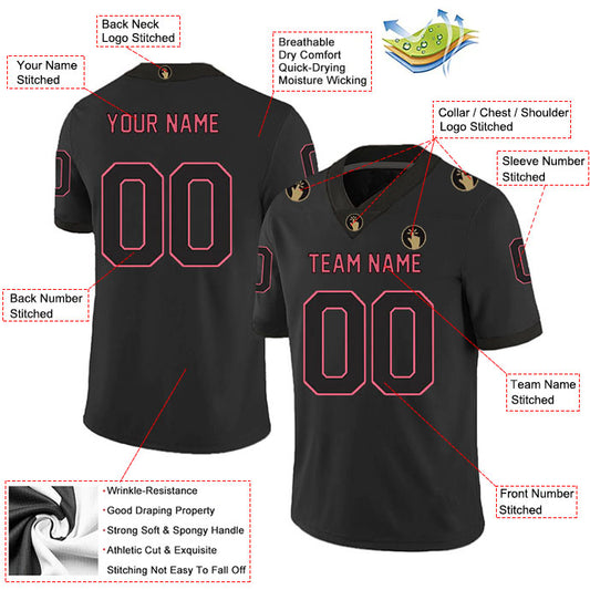 Football Stitched Custom Jersey - Black / Font Red Black Style23042203
