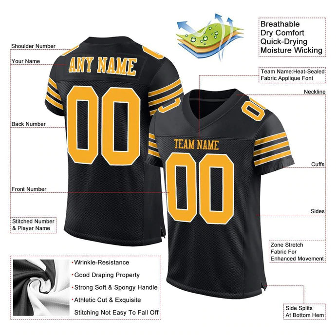 Football Stitched Custom Jersey - Black / Font Yellow