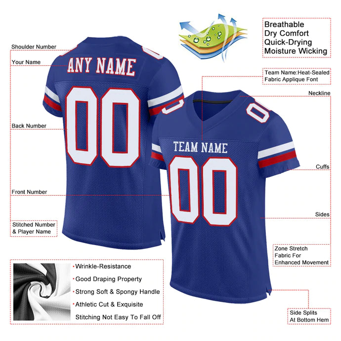 Football Stitched Custom Jersey - Blue / Font White