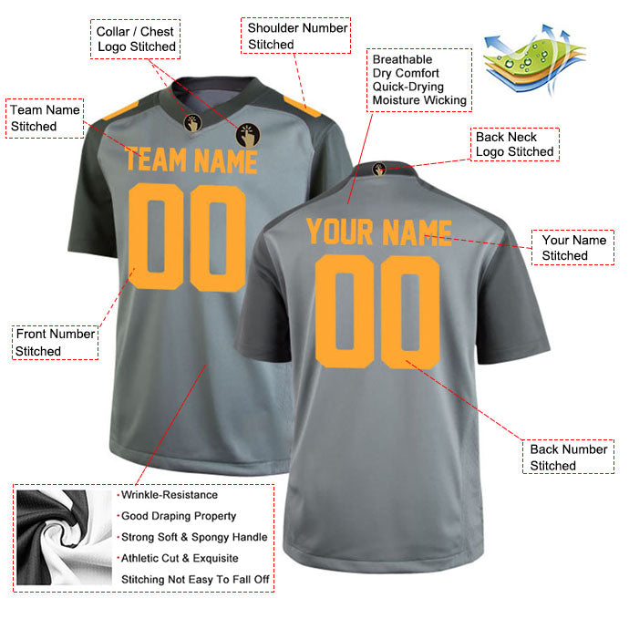 Football Stitched Custom Jersey - Grey / Font Yellow Style23042208