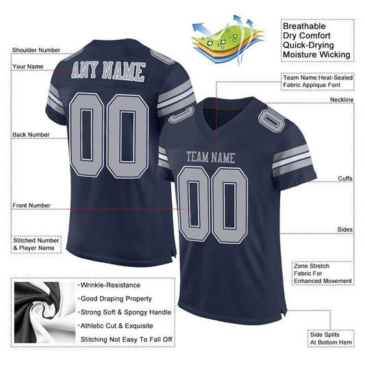 Football Stitched Custom Jersey - Navy / Font Grey