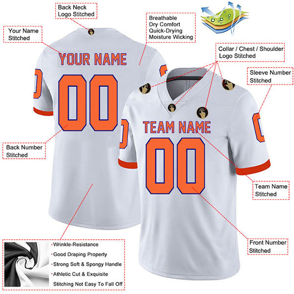 Football Stitched Custom Jersey - White / Font Orange Style23042201