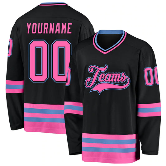 Hockey Stitched Custom Jersey - Black / Font Pink