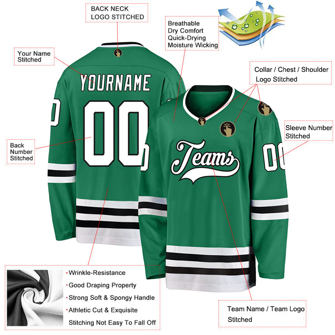 Hockey Stitched Custom Jersey - Green / Font White