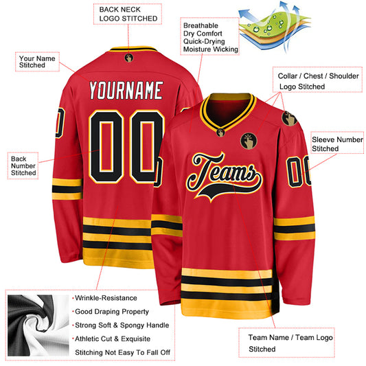 Hockey Stitched Custom Jersey - Red / Font Black