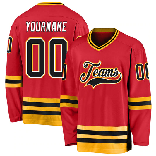 Hockey Stitched Custom Jersey - Red / Font Black