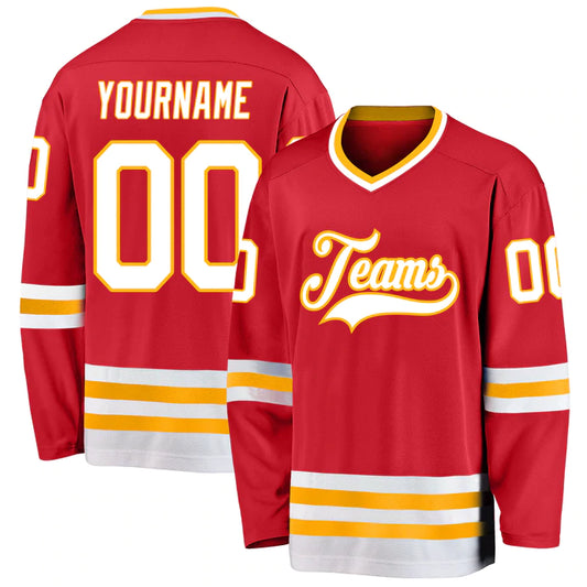 Hockey Stitched Custom Jersey - Red / Font White