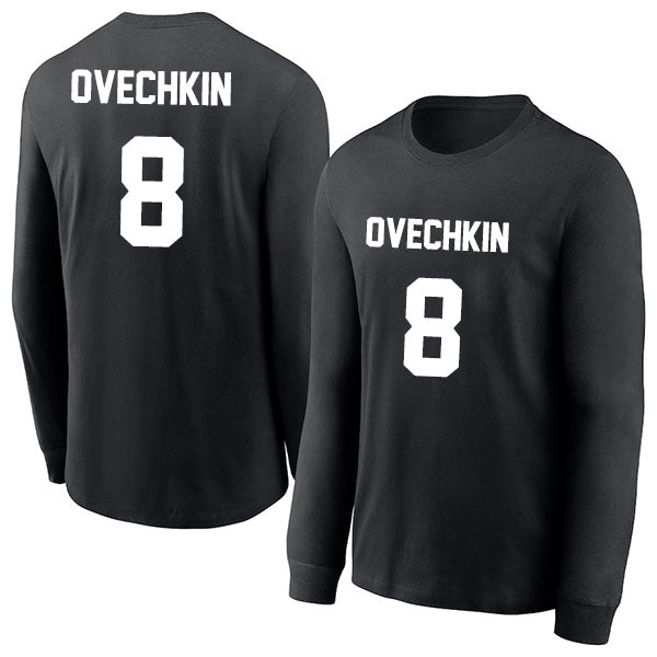 Alex Ovechkin 8 Long Sleeve Tshirt Black/White Style08092725