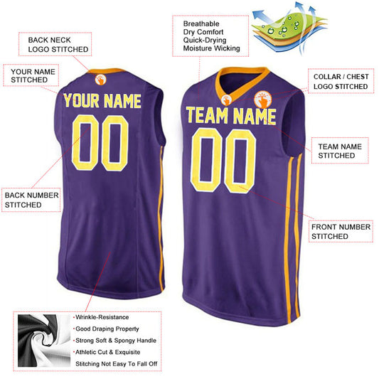 Basketball Stitched Custom Jersey - Purple / Font Yellow Style06052208