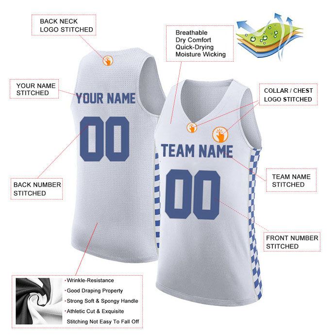Basketball Stitched Custom Jersey - White / Font Blue Style06052206