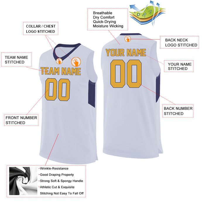 Basketball Stitched Custom Jersey - White / Font Yellow Style06052220