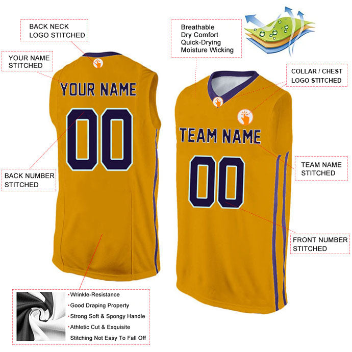 Basketball Stitched Custom Jersey - Yellow / Font Purple Style06052208