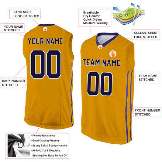 Basketball Stitched Custom Jersey - Yellow / Font Purple Style06052208