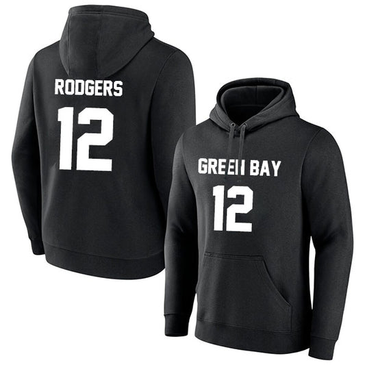 Green Bay Rodgers 12 Pullover Hoodie Black/Green Style08092290