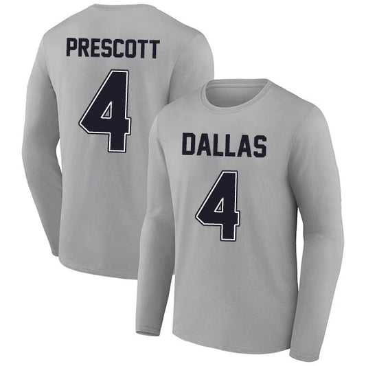 Dallas Prescott 4 Long Sleeve Tshirt Gray/Navy/White Style08092262