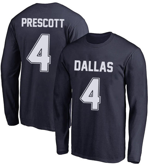 Dallas Prescott 4 Long Sleeve Tshirt Gray/Navy/White Style08092262
