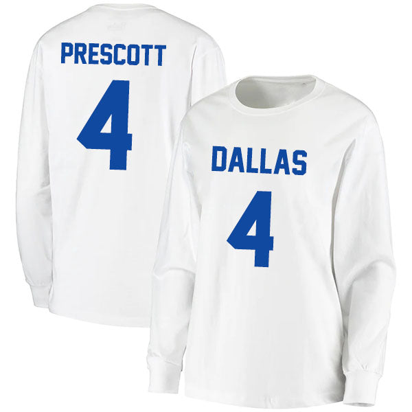 Dallas Prescott 4 Long Sleeve Tshirt Gray/Navy/White Style08092262
