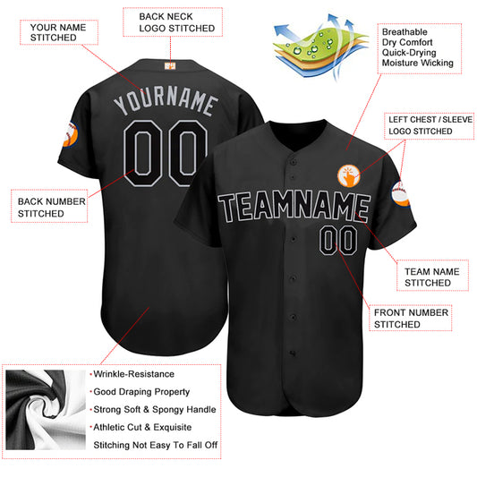 Baseball Stitched Custom Jersey - Black / Font Black Grey style 2