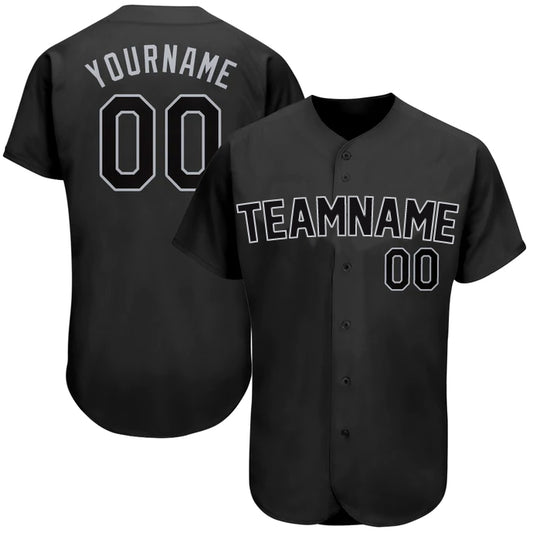 Baseball Stitched Custom Jersey - Black / Font Black Grey style 2