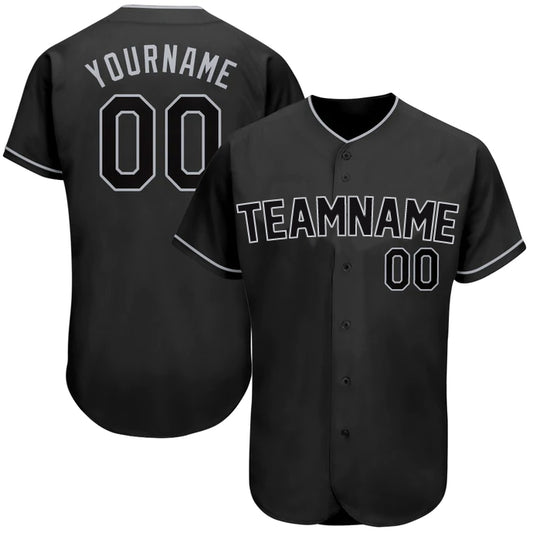 Baseball Stitched Custom Jersey - Black / Font Black Grey