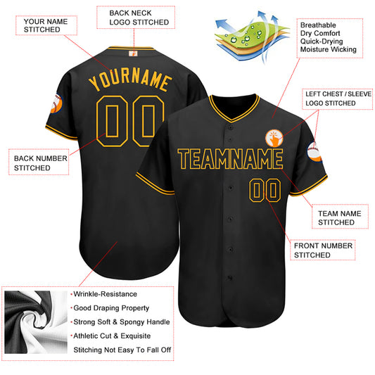 Baseball Stitched Custom Jersey - Black / Font Black Yellow