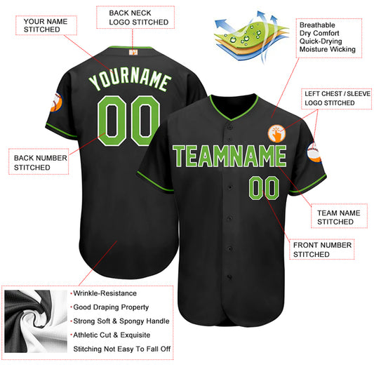 Baseball Stitched Custom Jersey - Black / Font Green