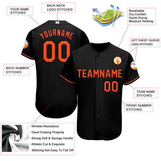 Baseball Stitched Custom Jersey - Black / Font Orange