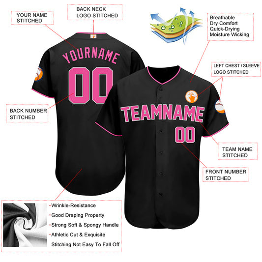 Baseball Stitched Custom Jersey - Black / Font Pink