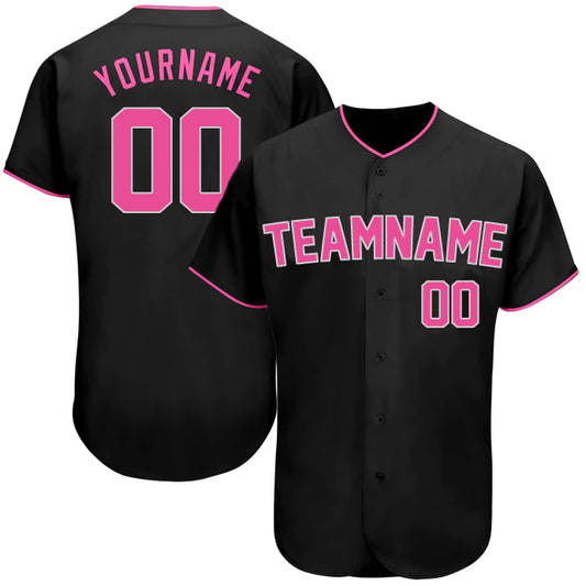 Baseball Stitched Custom Jersey - Black / Font Pink