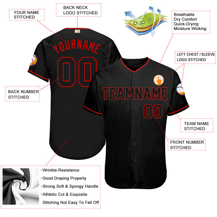 Baseball Stitched Custom Jersey - Black / Font Red