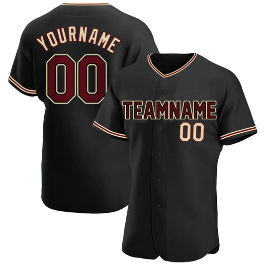 Baseball Stitched Custom Jersey - Black / Font Red Cream