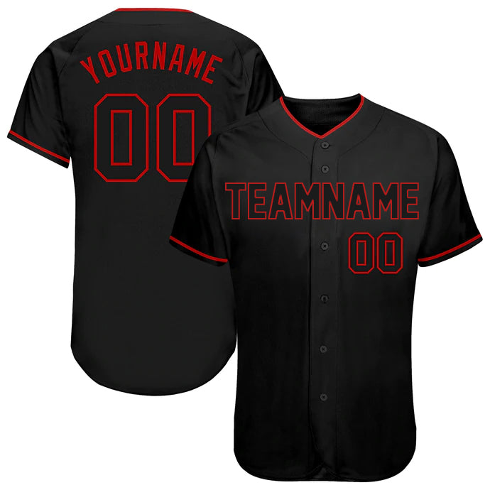 Baseball Stitched Custom Jersey - Black / Font Red