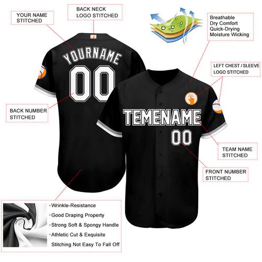 Baseball Stitched Custom Jersey - Black / Font White