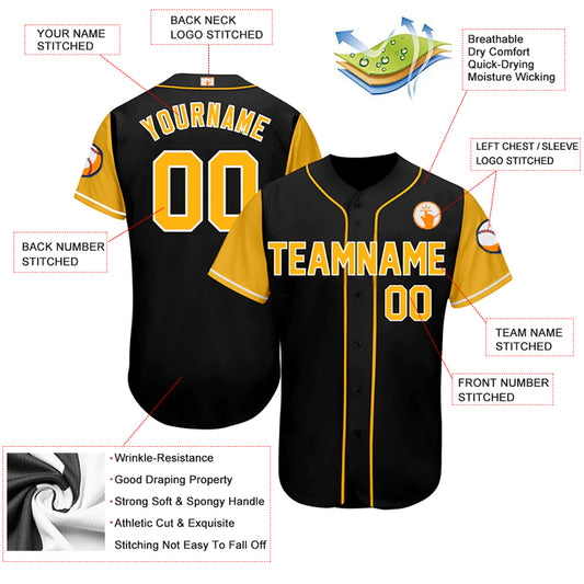 Baseball Stitched Custom Jersey - Black / Font Yellow