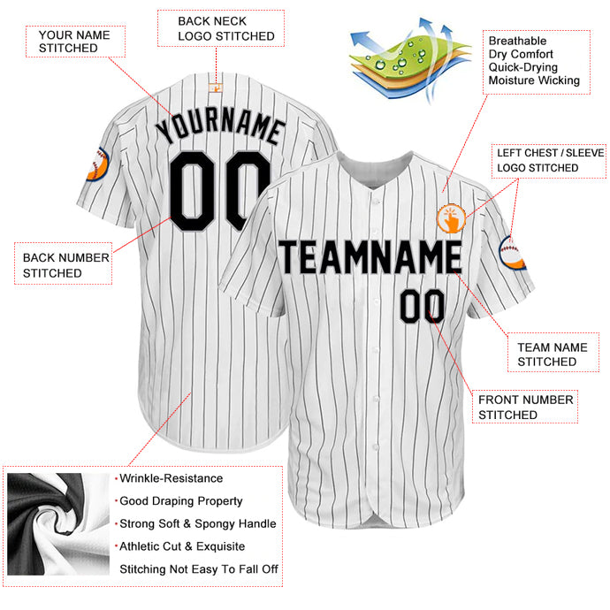 Baseball Stitched Custom Jersey - White Stripe / Font Black