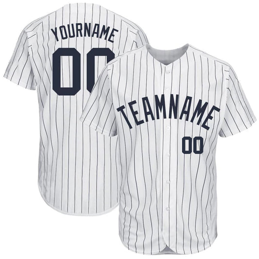 Baseball Stitched Custom Jersey - White Stripe/ Font Dark Blue