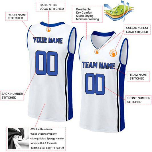 Basketball Stitched Custom Jersey - White / Font Blue Style2