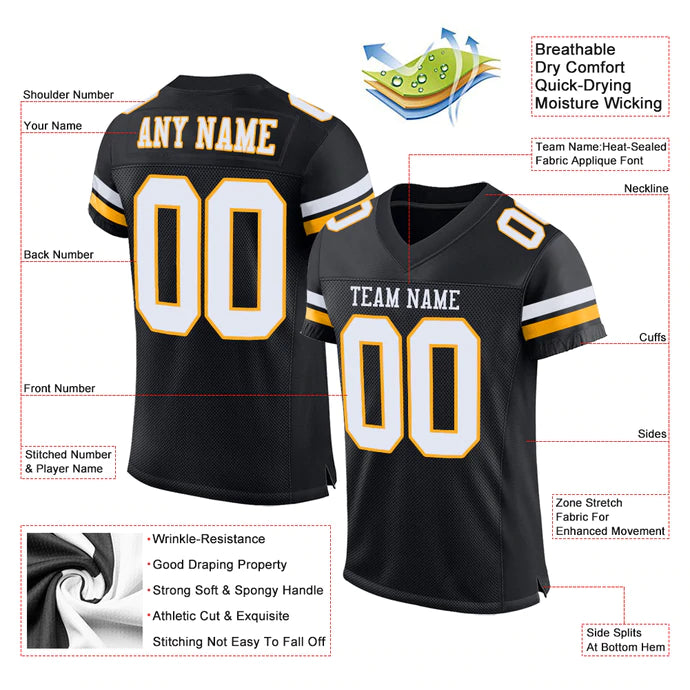 Football Stitched Custom Jersey - Black / Font White