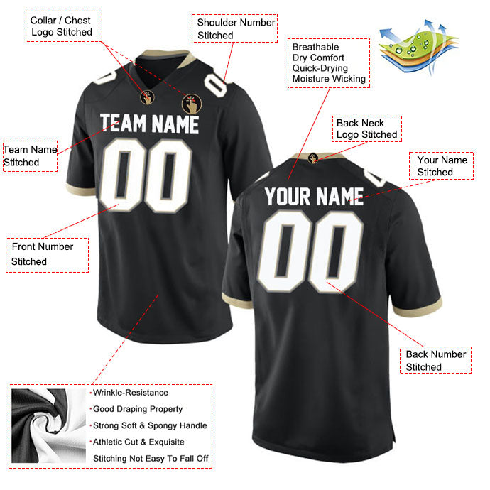 Football Stitched Custom Jersey - Black / Font White Style23042216b